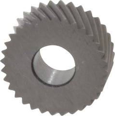 Made in USA - 1/2" Diam, 80° Tooth Angle, Standard (Shape), Form Type High Speed Steel Left-Hand Diagonal Knurl Wheel - 3/16" Face Width, 3/16" Hole, 64 Diametral Pitch, 30° Helix, Bright Finish, Series EP - Exact Industrial Supply