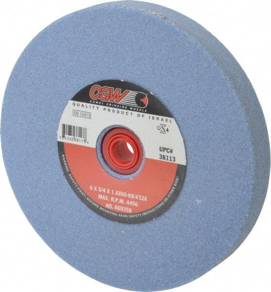 Camel Grinding Wheels - 60 Grit Aluminum Oxide Bench & Pedestal Grinding Wheel - 6" Diam x 1" Hole x 3/4" Thick, 4456 Max RPM, K Hardness, Medium Grade , Vitrified Bond - All Tool & Supply