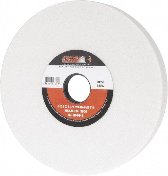 Camel Grinding Wheels - 8" Diam x 1-1/4" Hole x 1" Thick, J Hardness, 46 Grit Surface Grinding Wheel - Aluminum Oxide, Type 5, Coarse Grade, 3,600 Max RPM, Vitrified Bond, One-Side Recess - All Tool & Supply