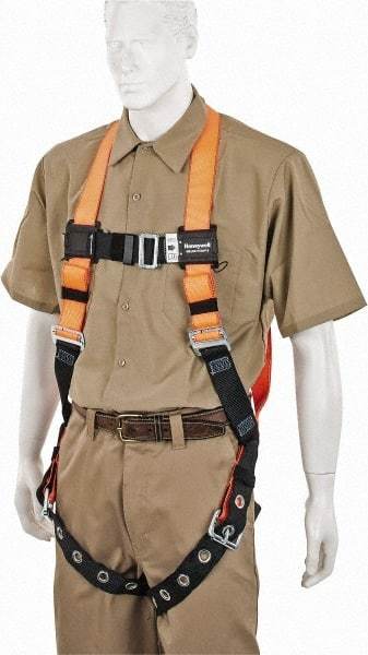 Miller - 400 Lb Capacity, Size Universal, Full Body Construction Safety Harness - Polyester, Tongue Leg Strap, Mating Chest Strap, Orange/Black - All Tool & Supply