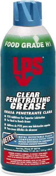 LPS - 11 oz Aerosol w/ PTFE Penetrating Grease - Clear, Food Grade, 400°F Max Temp, - All Tool & Supply