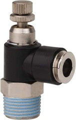 PRO-SOURCE - 3/8" NPT x 5/16" Tube OD Right Angle Flow Control Valve - 0 to 113.76 psi & Techno Polymer, Brass, Steel Material - All Tool & Supply