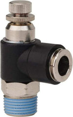 PRO-SOURCE - 3/8" NPT x 3/8" Tube OD Right Angle Flow Control Valve - 0 to 113.76 psi & Techno Polymer, Brass, Steel Material - All Tool & Supply