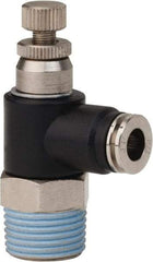 PRO-SOURCE - 3/8" NPT x 1/4" Tube OD Right Angle Flow Control Valve - 0 to 113.76 psi & Techno Polymer, Brass, Steel Material - All Tool & Supply