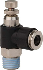 PRO-SOURCE - 1/4" NPT x 5/16" Tube OD Right Angle Flow Control Valve - 0 to 113.76 psi & Techno Polymer, Brass, Steel Material - All Tool & Supply