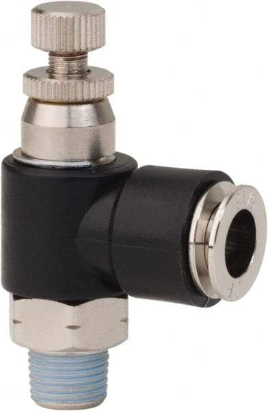 PRO-SOURCE - 1/8" NPT x 5/16" Tube OD Right Angle Flow Control Valve - 0 to 113.76 psi & Techno Polymer, Brass, Steel Material - All Tool & Supply