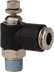 PRO-SOURCE - 1/8" NPT x 1/4" Tube OD Right Angle Flow Control Valve - 0 to 113.76 psi & Techno Polymer, Brass, Steel Material - All Tool & Supply