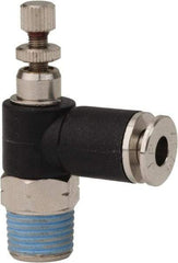 PRO-SOURCE - 1/8" NPT x 5/32" Tube OD Right Angle Flow Control Valve - 0 to 113.76 psi & Techno Polymer, Brass, Steel Material - All Tool & Supply