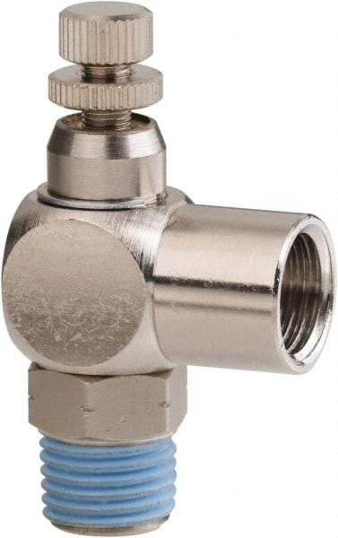 PRO-SOURCE - 1/4" Male NPT x 1/4" Female NPT Right Angle Flow Control Valve - 0 to 113.76 psi & Nickel Plated Brass Material - All Tool & Supply