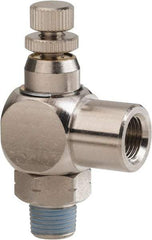 PRO-SOURCE - 1/8" Male NPT x 1/8" Female NPT Right Angle Flow Control Valve - 0 to 113.76 psi & Nickel Plated Brass Material - All Tool & Supply