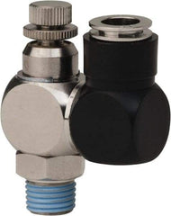 Value Collection - 1/4" Male NPT x 3/8" Tube OD Flow Control Offset Inline Valve - 0 to 113.76 psi & Techno Polymer, Brass, Steel Material - All Tool & Supply