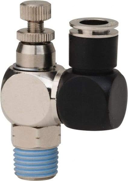 PRO-SOURCE - 1/4" Male NPT x 5/16" Tube OD Flow Control Offset Inline Valve - 0 to 113.76 psi & Techno Polymer, Brass, Steel Material - All Tool & Supply