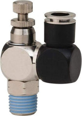 PRO-SOURCE - 1/4" Male NPT x 5/16" Tube OD Flow Control Offset Inline Valve - 0 to 113.76 psi & Techno Polymer, Brass, Steel Material - All Tool & Supply