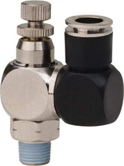 Value Collection - 1/8" Male NPT x 5/16" Tube OD Flow Control Offset Inline Valve - 0 to 113.76 psi & Techno Polymer, Brass, Steel Material - All Tool & Supply