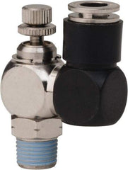 PRO-SOURCE - 1/8" Male NPT x 1/4" Tube OD Flow Control Offset Inline Valve - 0 to 113.76 psi & Techno Polymer, Brass, Steel Material - All Tool & Supply