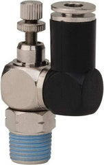 Value Collection - 1/8" Male NPT x 5/32" Tube OD Flow Control Offset Inline Valve - 0 to 113.76 psi & Techno Polymer, Brass, Steel Material - All Tool & Supply