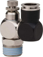 PRO-SOURCE - 1/2" Male NPT x 1/2" Tube OD Flow Control Offset Inline Valve - 0 to 113.76 psi & Techno Polymer, Brass, Steel Material - All Tool & Supply