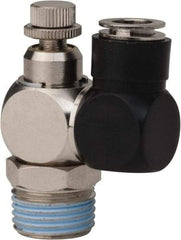 Value Collection - 1/2" Male NPT x 3/8" Tube OD Flow Control Offset Inline Valve - 0 to 113.76 psi & Techno Polymer, Brass, Steel Material - All Tool & Supply