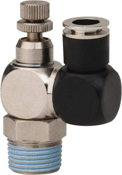 Value Collection - 3/8" Male NPT x 5/16" Tube OD Flow Control Offset Inline Valve - 0 to 113.76 psi & Techno Polymer, Brass, Steel Material - All Tool & Supply