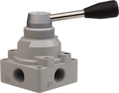 PRO-SOURCE - 1/2" NPT Manual Mechanical Valve - 4-Way, 3 Position, Lever, 0.98 CV Rate & 127.98 Max psi - All Tool & Supply