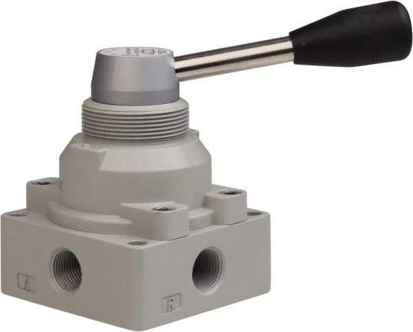 PRO-SOURCE - 3/8" NPT Manual Mechanical Valve - 4-Way, 3 Position, Lever, 0.98 CV Rate & 127.98 Max psi - All Tool & Supply