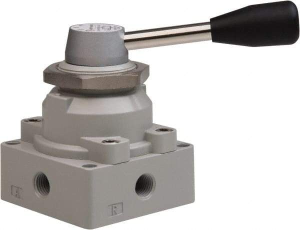 Value Collection - 1/4" NPT Manual Mechanical Valve - 4-Way, 3 Position with I Panel Nut, Lever, 0.98 CV Rate & 127.98 Max psi - All Tool & Supply