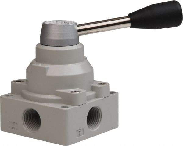 PRO-SOURCE - 1/2" NPT Manual Mechanical Valve - 4-Way, 2 Position, Lever, 0.98 CV Rate & 127.98 Max psi - All Tool & Supply