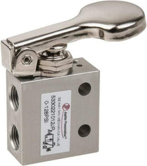 PRO-SOURCE - 1/8" NPT 3 Way, 2 Position Mini Mechanical Valve - 0.298 CV Rate, 7 CFM, 127.98 Max psi, Finger Button/Spring Actuator - All Tool & Supply