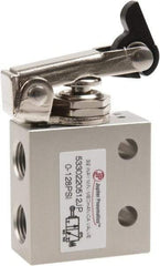 Value Collection - 1/8" NPT 3 Way, 2 Position Mini Mechanical Valve - 0.298 CV Rate, 7 CFM, 127.98 Max psi, One Way Roller/Spring Actuator - All Tool & Supply