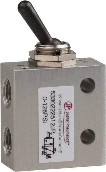 PRO-SOURCE - 1/8" NPT 3 Way, 2 Position Mini Mechanical Valve - 0.298 CV Rate, 7 CFM, 127.98 Max psi, Toggle/Manual Actuator - All Tool & Supply