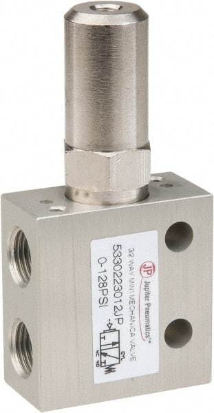 PRO-SOURCE - 1/8" NPT 3 Way, 2 Position Mini Mechanical Valve - 0.298 CV Rate, 7 CFM, 127.98 Max psi, Air Pilot/Spring Actuator - All Tool & Supply