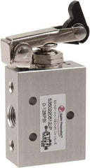 Value Collection - 1/8" NPT 5 Way, 2 Position Mini Mechanical Valve - 0.34 CV Rate, 9 CFM, 127.98 Max psi, One Way Roller/Spring Actuator - All Tool & Supply