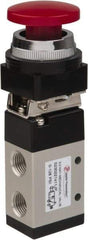 PRO-SOURCE - 1/4" NPT Mechanically Operated Air Valve - 3 Way, 2 Position, Palm Button/Spring, 0.98 CV Rate & 127.98 Max psi - All Tool & Supply