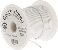 Made in USA - 16 AWG, 26 Strand, 100' OAL, Tinned Copper Hook Up Wire - White PVC Jacket, 0.117" Diam - All Tool & Supply