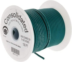 Made in USA - 16 AWG, 26 Strand, 100' OAL, Tinned Copper Hook Up Wire - Green PVC Jacket, 0.117" Diam - All Tool & Supply