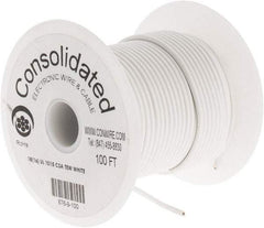 Made in USA - 18 AWG, 16 Strand, 100' OAL, Tinned Copper Hook Up Wire - White PVC Jacket, 0.106" Diam - All Tool & Supply