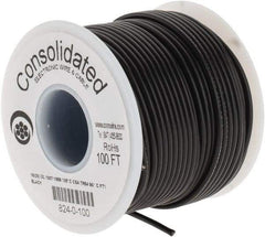 Made in USA - 16 AWG, 26 Strand, 100' OAL, Tinned Copper Hook Up Wire - Black PVC Jacket, 0.092" Diam - All Tool & Supply