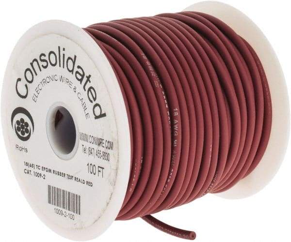 Made in USA - 18 AWG, 65 Strand, 100' OAL, Tinned Copper Hook Up Wire - Red EPDM Jacket, 0.145" Diam - All Tool & Supply