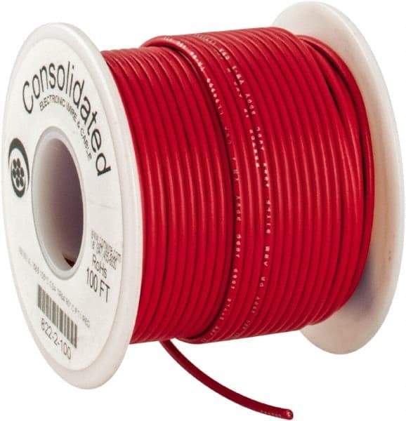 Made in USA - 18 AWG, 16 Strand, 100' OAL, Tinned Copper Hook Up Wire - Red PVC Jacket, 0.08" Diam - All Tool & Supply