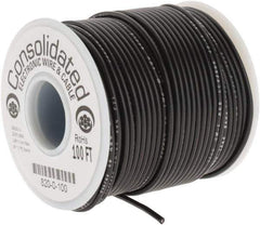 Made in USA - 20 AWG, 10 Strand, 100' OAL, Tinned Copper Hook Up Wire - Black PVC Jacket, 0.07" Diam - All Tool & Supply