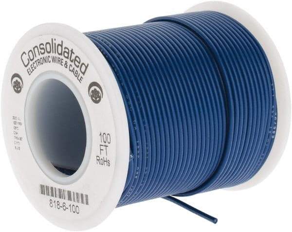 Made in USA - 22 AWG, 7 Strand, 100' OAL, Tinned Copper Hook Up Wire - Blue PVC Jacket, 0.062" Diam - All Tool & Supply