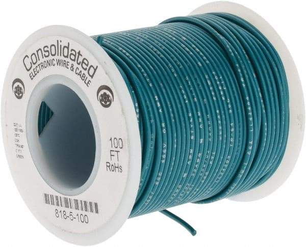 Made in USA - 22 AWG, 7 Strand, 100' OAL, Tinned Copper Hook Up Wire - Green PVC Jacket, 0.062" Diam - All Tool & Supply