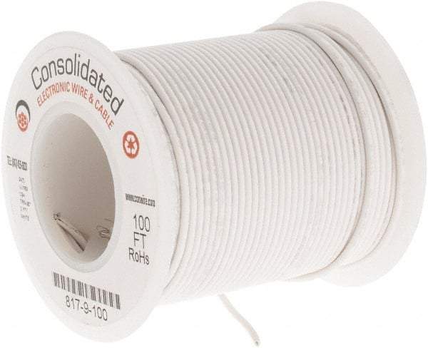 Made in USA - 24 AWG, 7 Strand, 100' OAL, Tinned Copper Hook Up Wire - White PVC Jacket, 0.056" Diam - All Tool & Supply