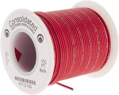 Made in USA - 24 AWG, 7 Strand, 100' OAL, Tinned Copper Hook Up Wire - Red PVC Jacket, 0.056" Diam - All Tool & Supply