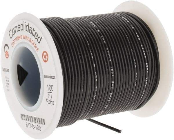 Made in USA - 24 AWG, 7 Strand, 100' OAL, Tinned Copper Hook Up Wire - Black PVC Jacket, 0.056" Diam - All Tool & Supply