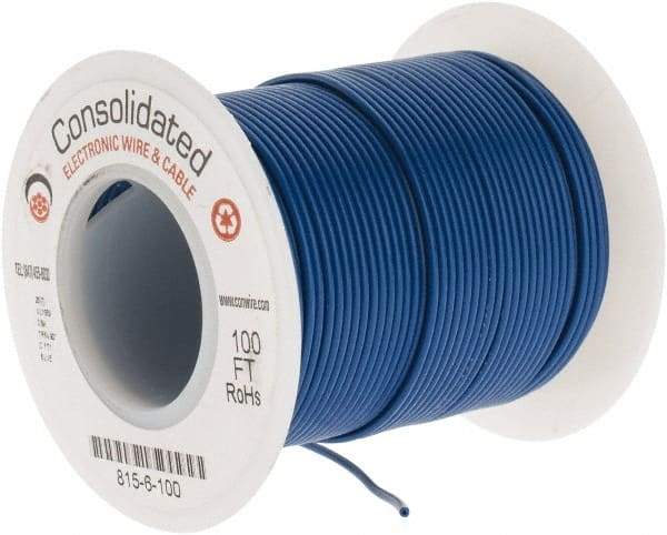 Made in USA - 26 AWG, 7 Strand, 100' OAL, Tinned Copper Hook Up Wire - Blue PVC Jacket, 0.051" Diam - All Tool & Supply