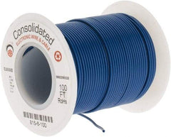 Made in USA - 26 AWG, 7 Strand, 100' OAL, Tinned Copper Hook Up Wire - Blue PVC Jacket, 0.051" Diam - All Tool & Supply