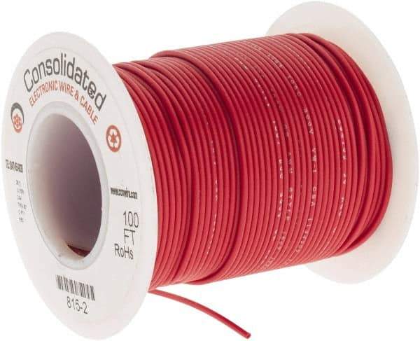 Made in USA - 26 AWG, 7 Strand, 100' OAL, Tinned Copper Hook Up Wire - Red PVC Jacket, 0.051" Diam - All Tool & Supply