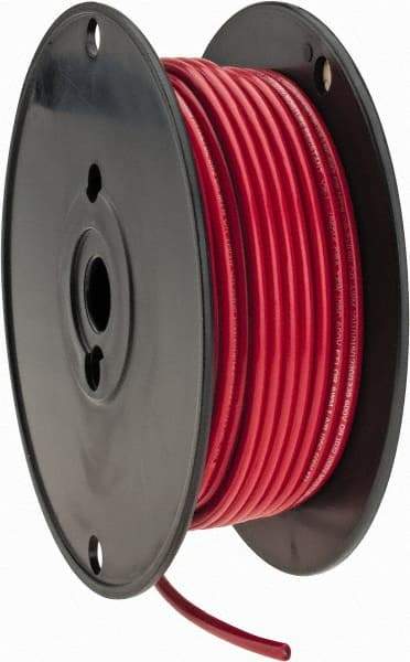 Made in USA - 10 AWG, 105 Strand, 100' OAL, Tinned Copper Hook Up Wire - Red PVC Jacket, 0.18" Diam - All Tool & Supply