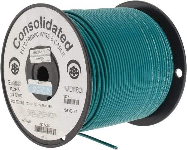 Made in USA - 12 AWG, 65 Strand, 500' OAL, Tinned Copper Hook Up Wire - Green PVC Jacket, 0.155" Diam - All Tool & Supply